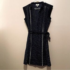 Jason Wu  Polka dot Navy blue short sleeve  Small Midi with Black Belt Dress